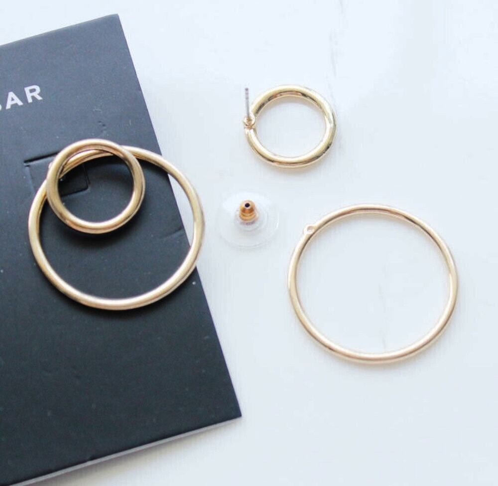 Baublebar Loops Stud Earrings Gold Plated Ear Jackets Pierced Hoop NWT